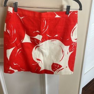 J Crew, Aize 6, coral and cream short pencil skirt, textured material
